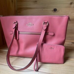Coach Pink Leather Tote Bag with Silver Hardware